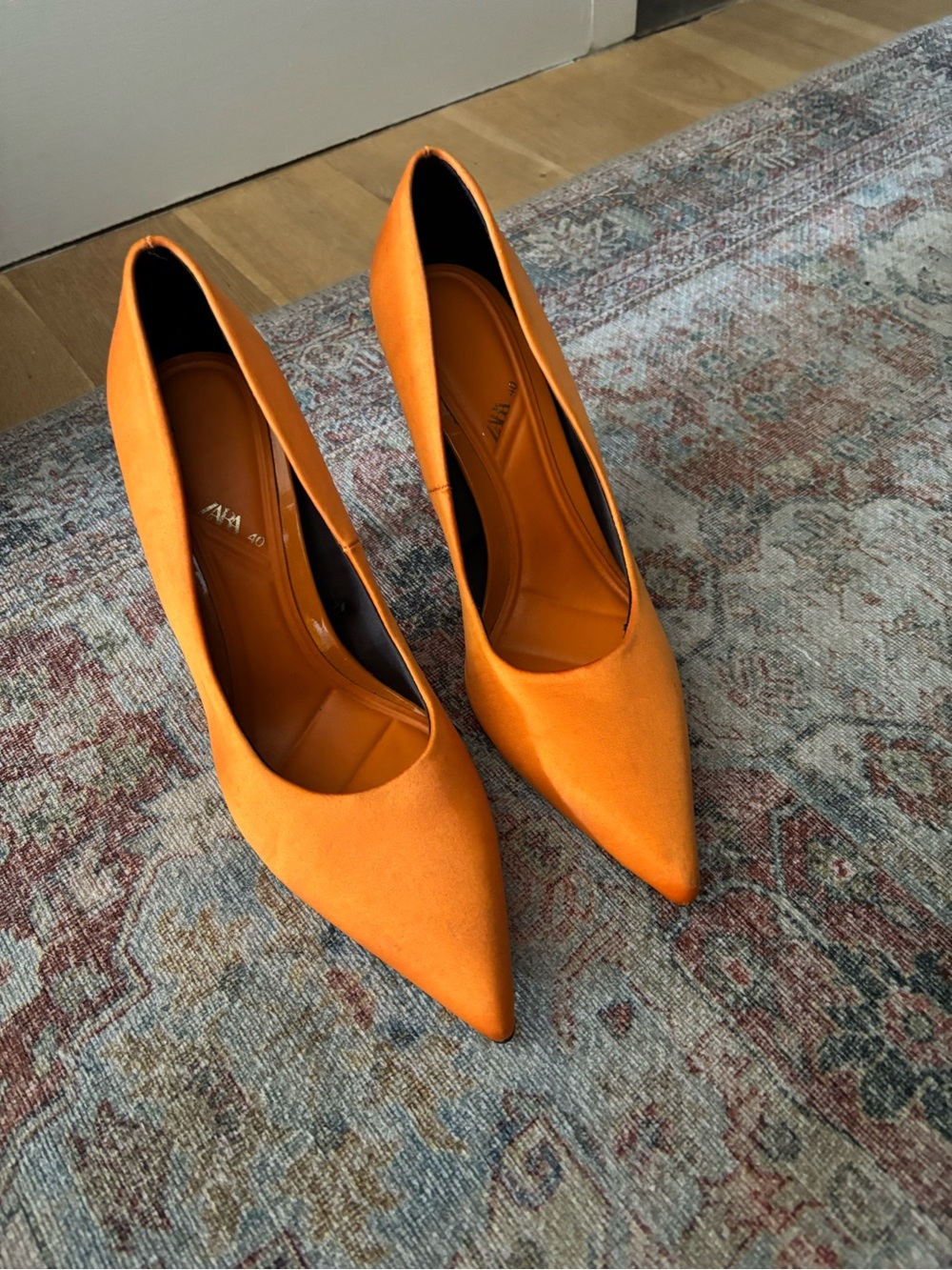 Zara Bright Orange Pointed Toe High Heels - Picture 7 of 8